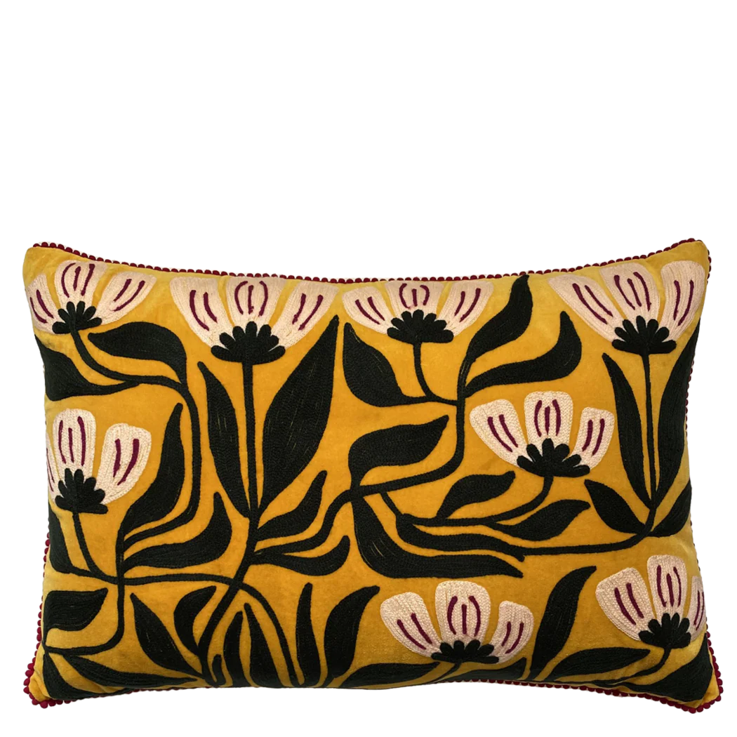 Art Deco Embroidery on yellow velvet lampshade
