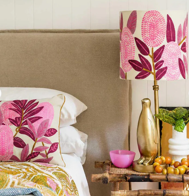 Pink Banksia on Velvet Embroidered Cushion
