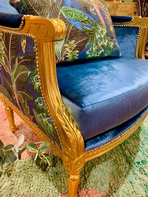 Peacock Linen and Velvet Armchair