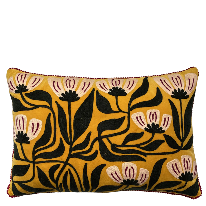 Art Deco Embroidery on yellow velvet lampshade
