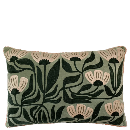 Art Deco Embroidery on sage velvet lampshade
