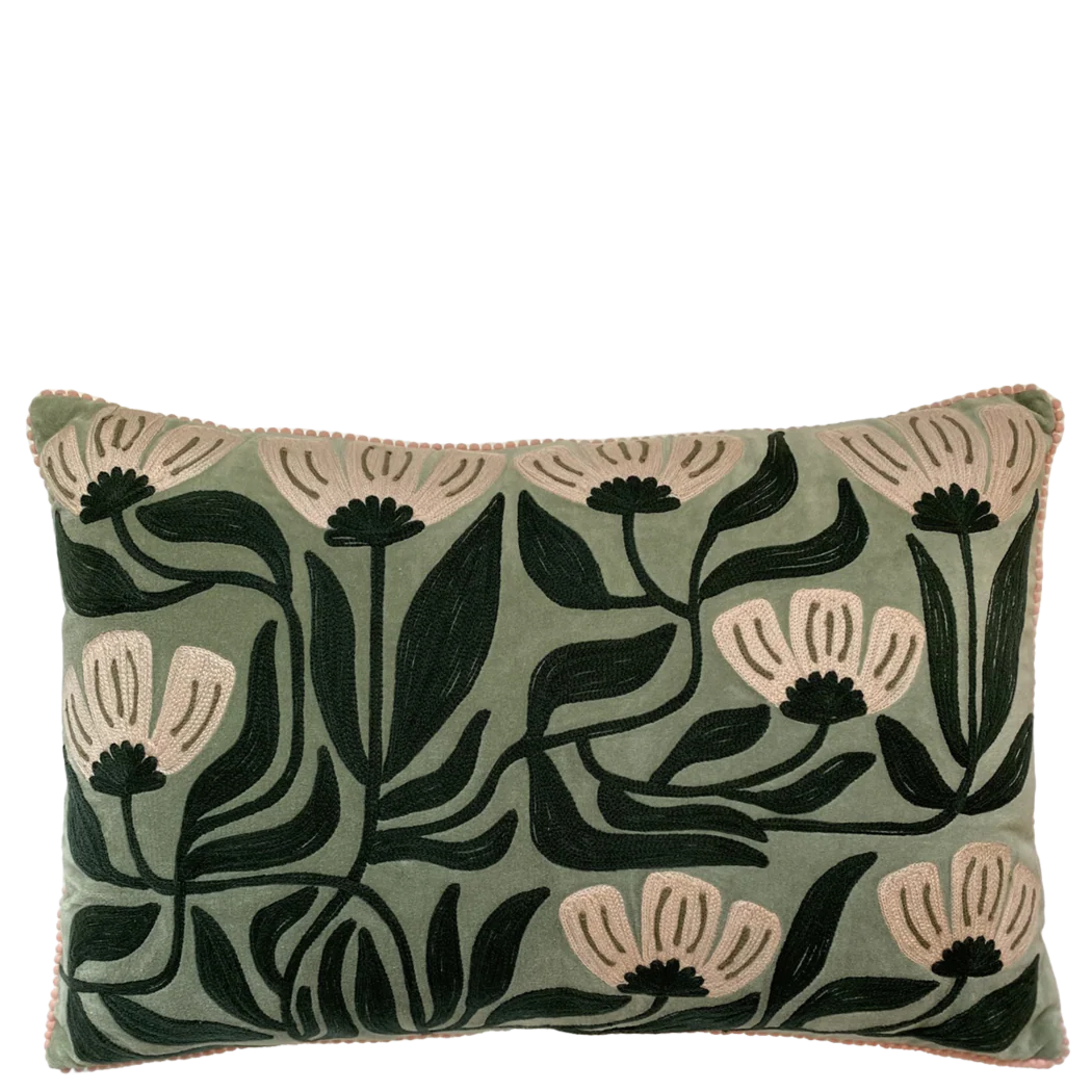 Art Deco Embroidery on sage velvet tapered lampshade