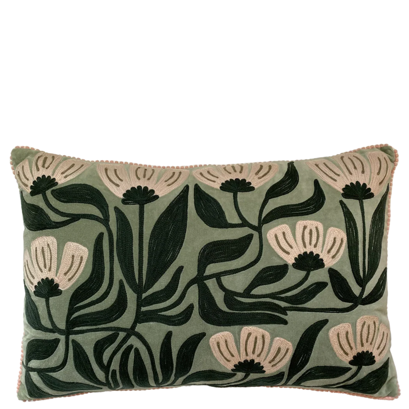 Art Deco Embroidery on sage velvet tapered lampshade