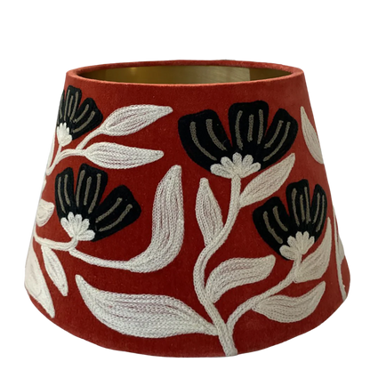 Art Deco Embroidery on rust velvet tapered lampshade