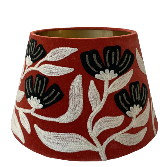Art Deco Embroidery on rust velvet tapered lampshade