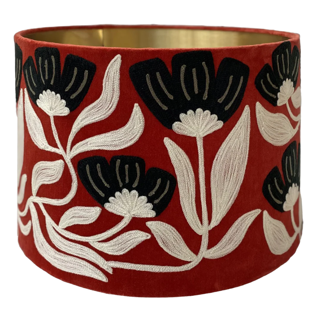 Art Deco Embroidery on rust velvet lampshade