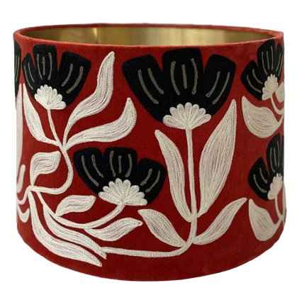 Art Deco Embroidery on rust velvet lampshade