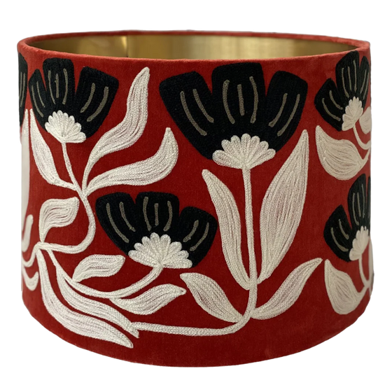 Art Deco Embroidery on rust velvet lampshade