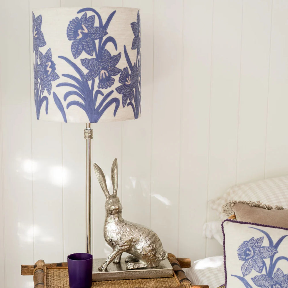 Lavendar Narcissus on Linen Embroidered Cushion