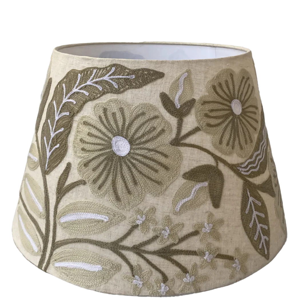 Embroidered Daisy on Linen lampshade