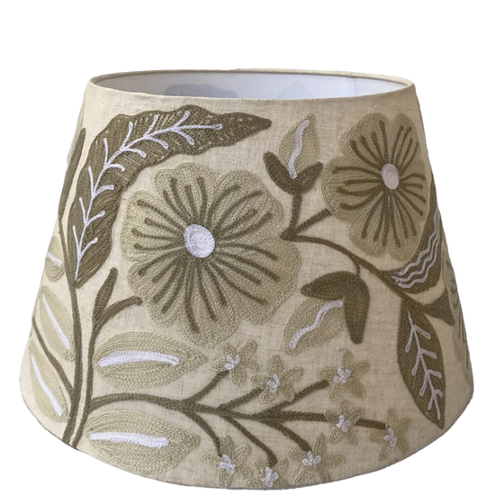 Embroidered Daisy on Linen lampshade