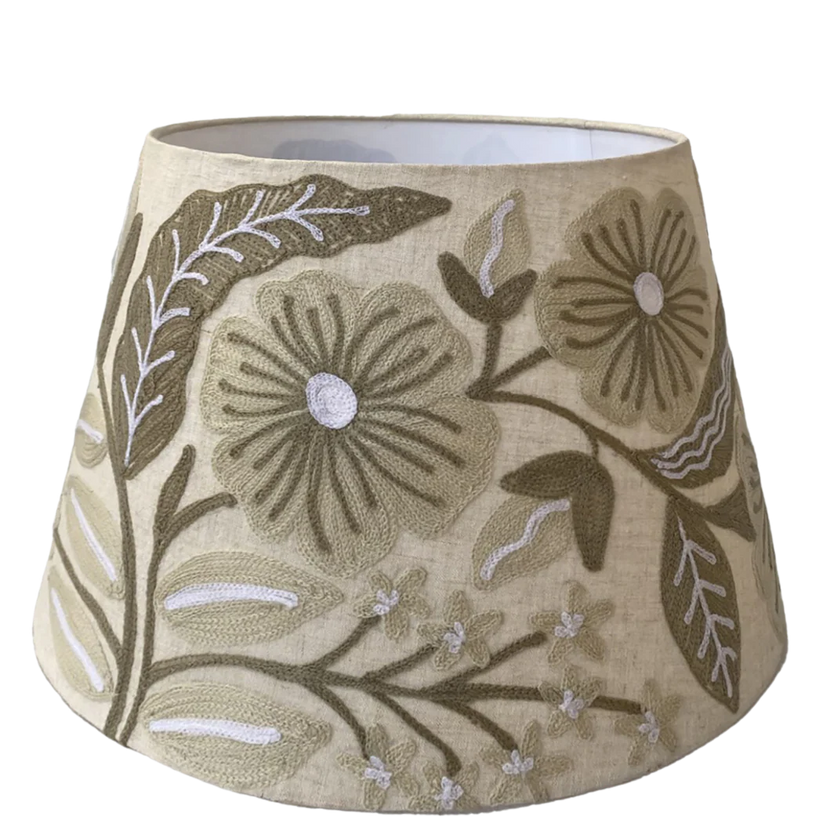 Embroidered Daisy on Linen lampshade