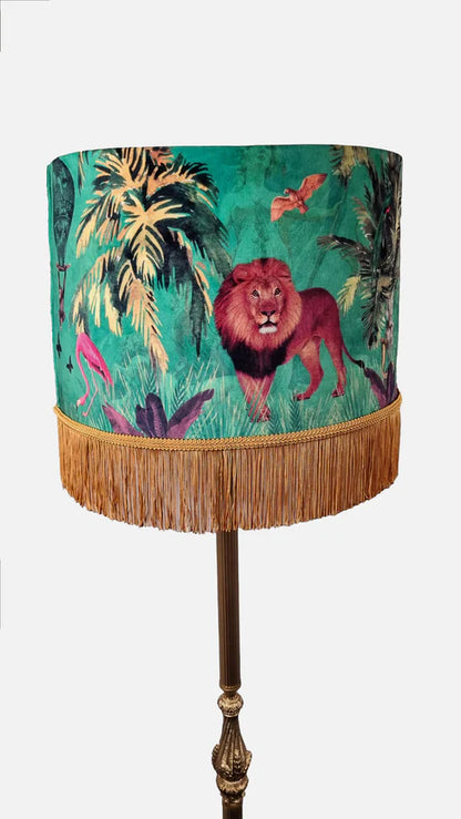 Jungle Walk in Green Velvet Fringed Lampshade