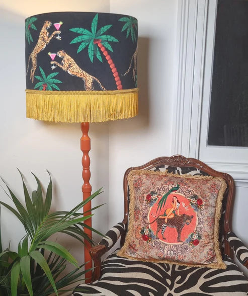 Cocktail Cheetahs on Black Velvet with tassels