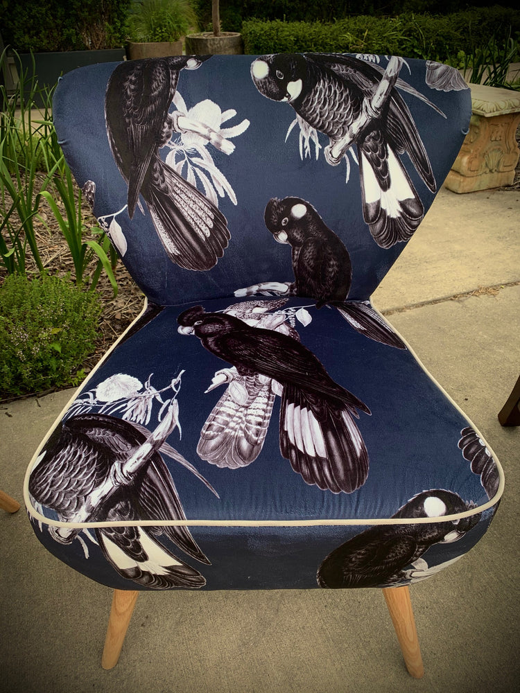 Black Cockatoo on indigo cushion cover