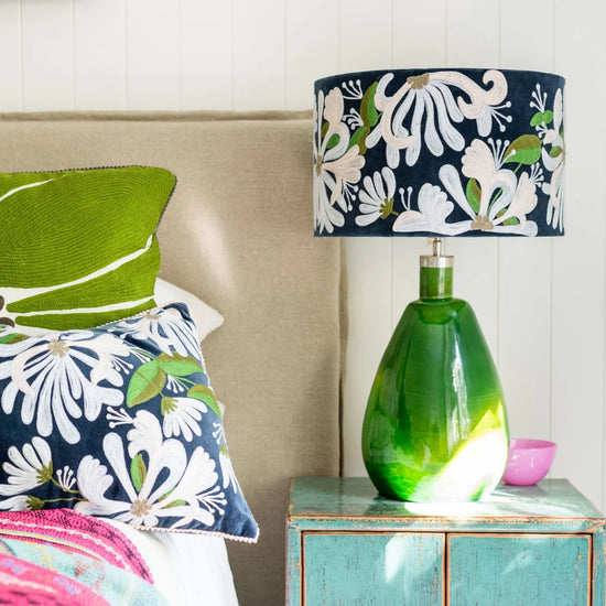 Honeysuckle Floral Pattern on Navy Velvet