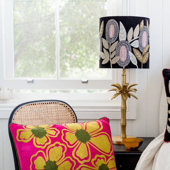 Fushia Hydrangea Embroidered Cushion