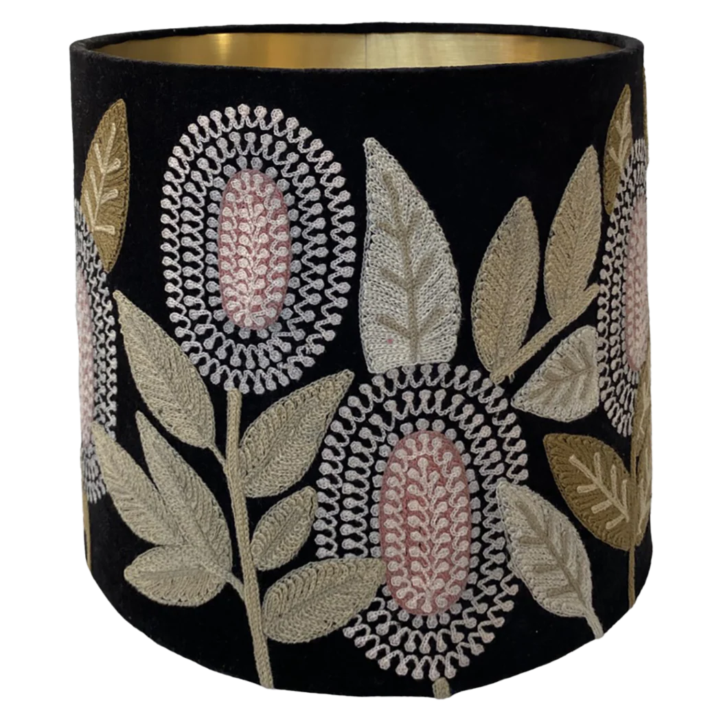 Banksia on Black Velvet Lampshade