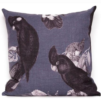 Black Cockatoo on indigo cushion cover PRE ORDER