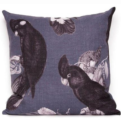 Black Cockatoo on indigo cushion cover PRE ORDER