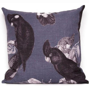 Black Cockatoo on indigo cushion cover