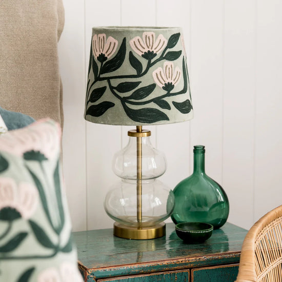 Art Deco Embroidery on sage velvet tapered lampshade