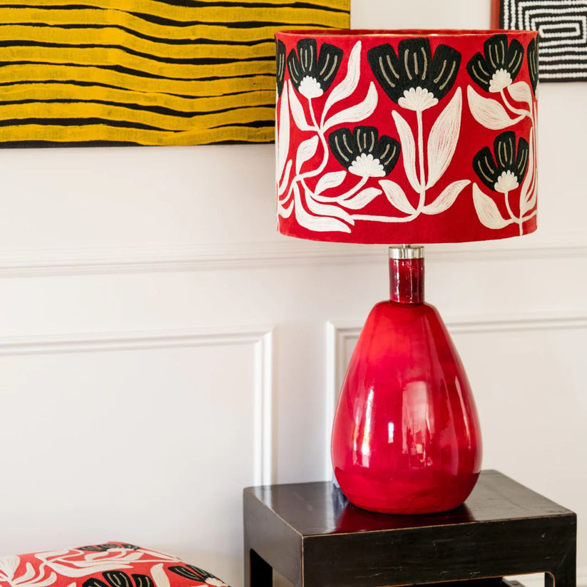 Art Deco Embroidery on rust velvet lampshade