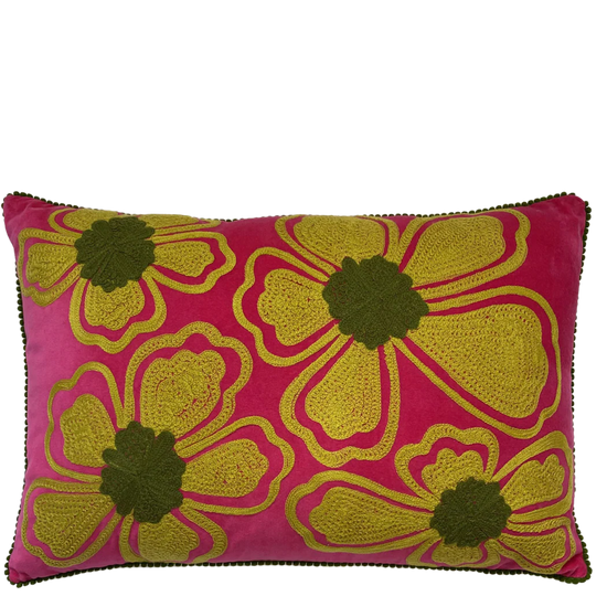 Fushia Hydrangea Embroidered Cushion