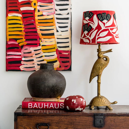 Art Deco Embroidery on rust velvet tapered lampshade