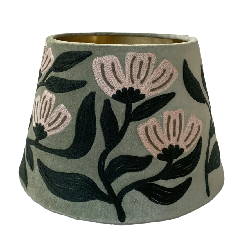 Art Deco Embroidery on sage velvet tapered lampshade
