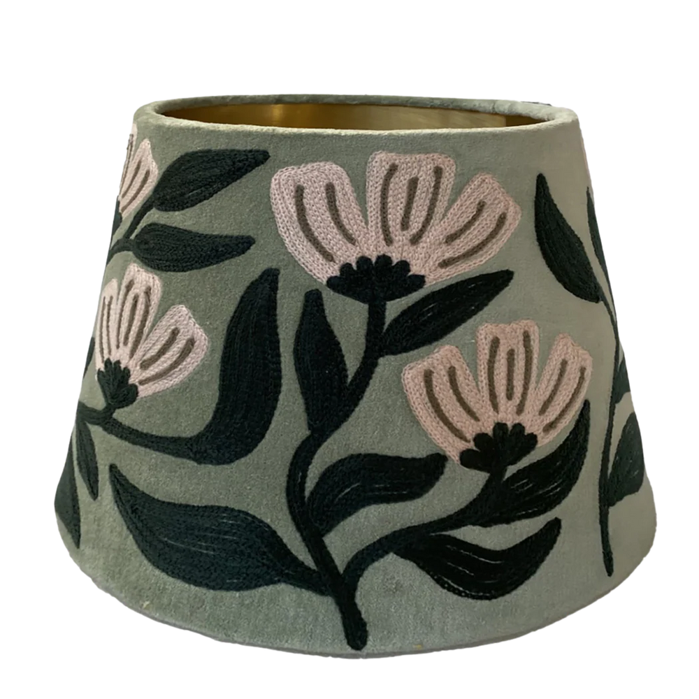 Art Deco Embroidery on sage velvet tapered lampshade (Copy)