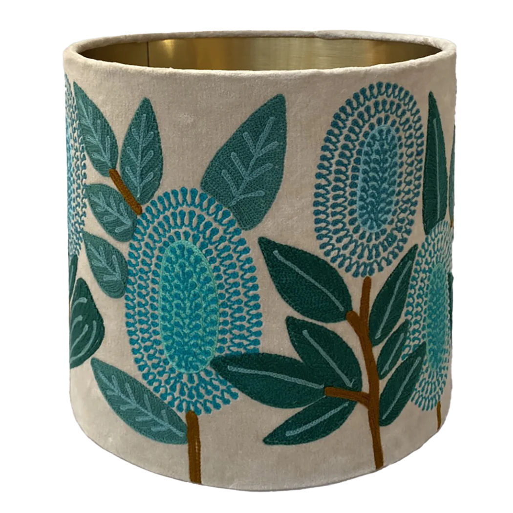 Banksia in Turquoise on Velvet Lampshade