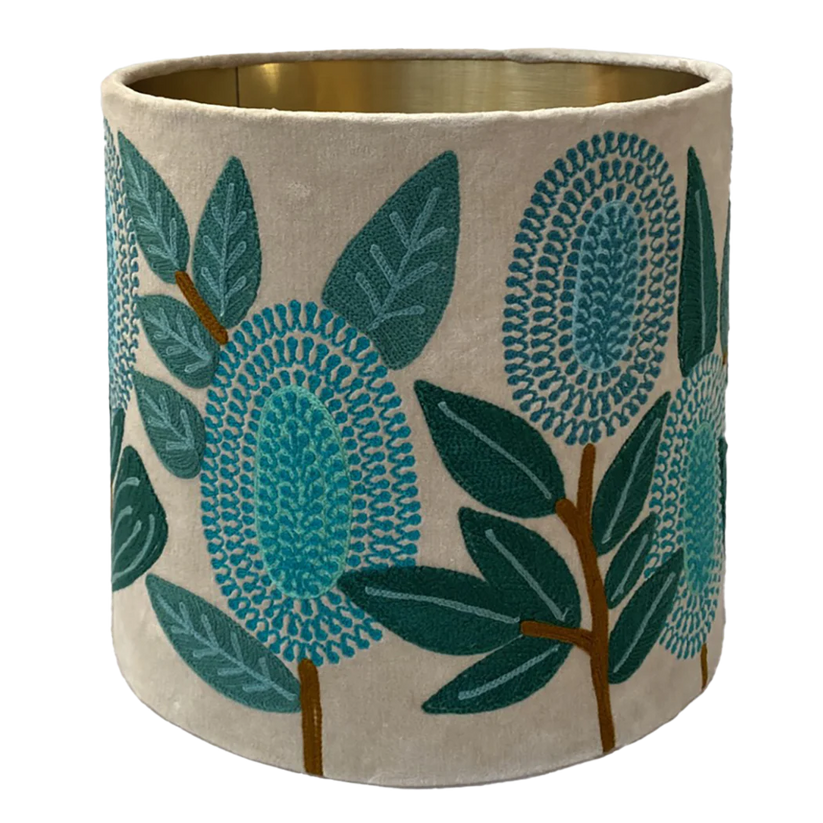 Banksia in Turquoise on Velvet Lampshade