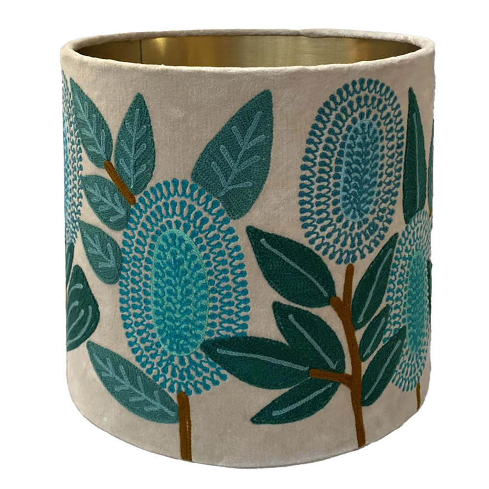 Banksia in Turquoise on Velvet Lampshade