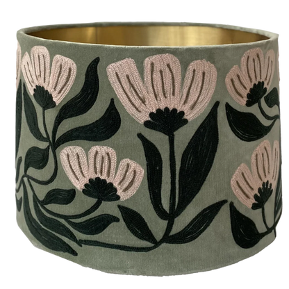Art Deco Embroidery on sage velvet lampshade
