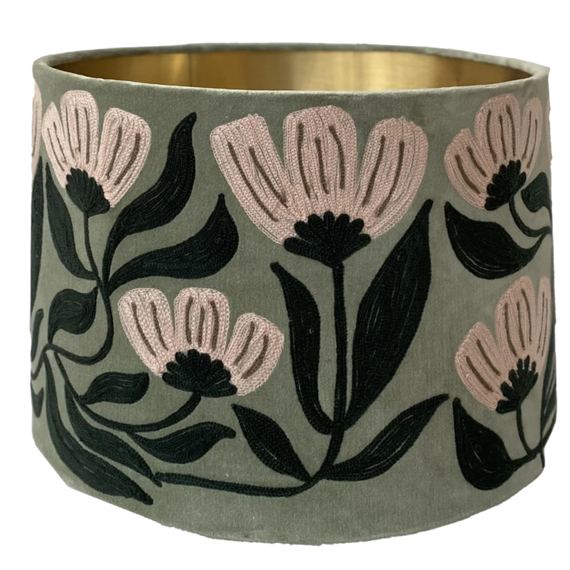 Art Deco Embroidery on sage velvet lampshade