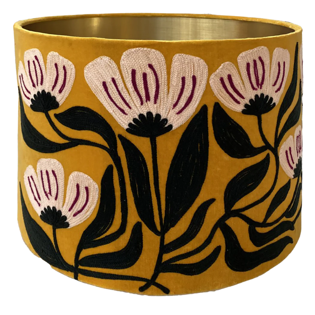Art Deco Embroidery on yellow velvet lampshade