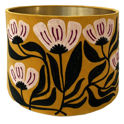 Art Deco Embroidery on yellow velvet lampshade