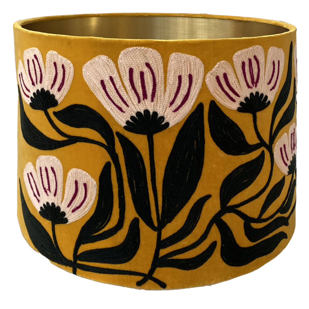 Art Deco Embroidery on yellow velvet lampshade