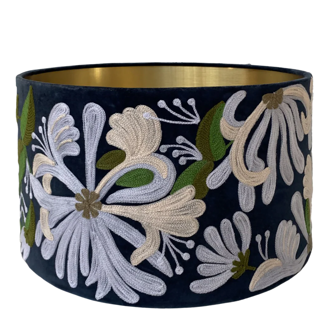 Honeysuckle Floral Pattern on Navy Velvet
