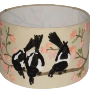 Perching Magpies Embroidered Lampshade