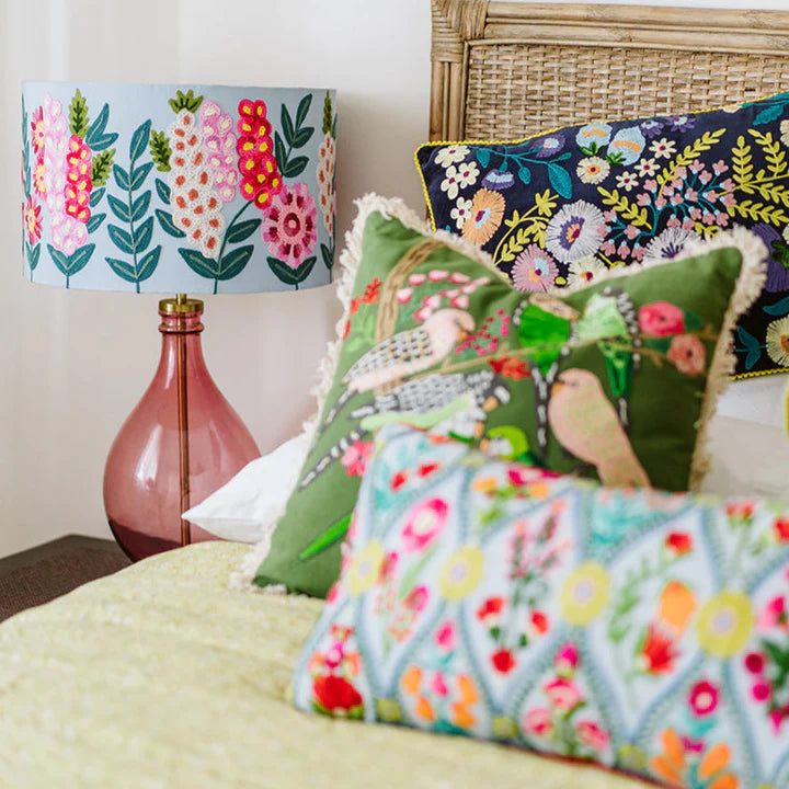 Hollyhocks on Aqua lampshade