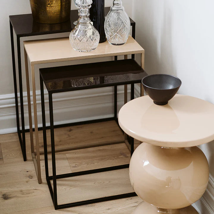 Enamelled Ball Side Table in Taupe