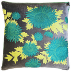 Chrysanthemum velvet embroidered cushion in Grey/Teal