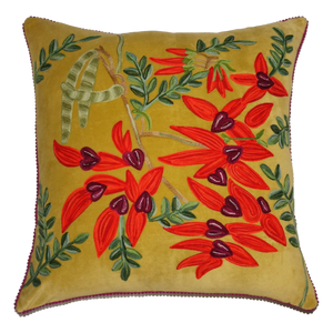 Sturt Pea Embroidered Velvet cushion