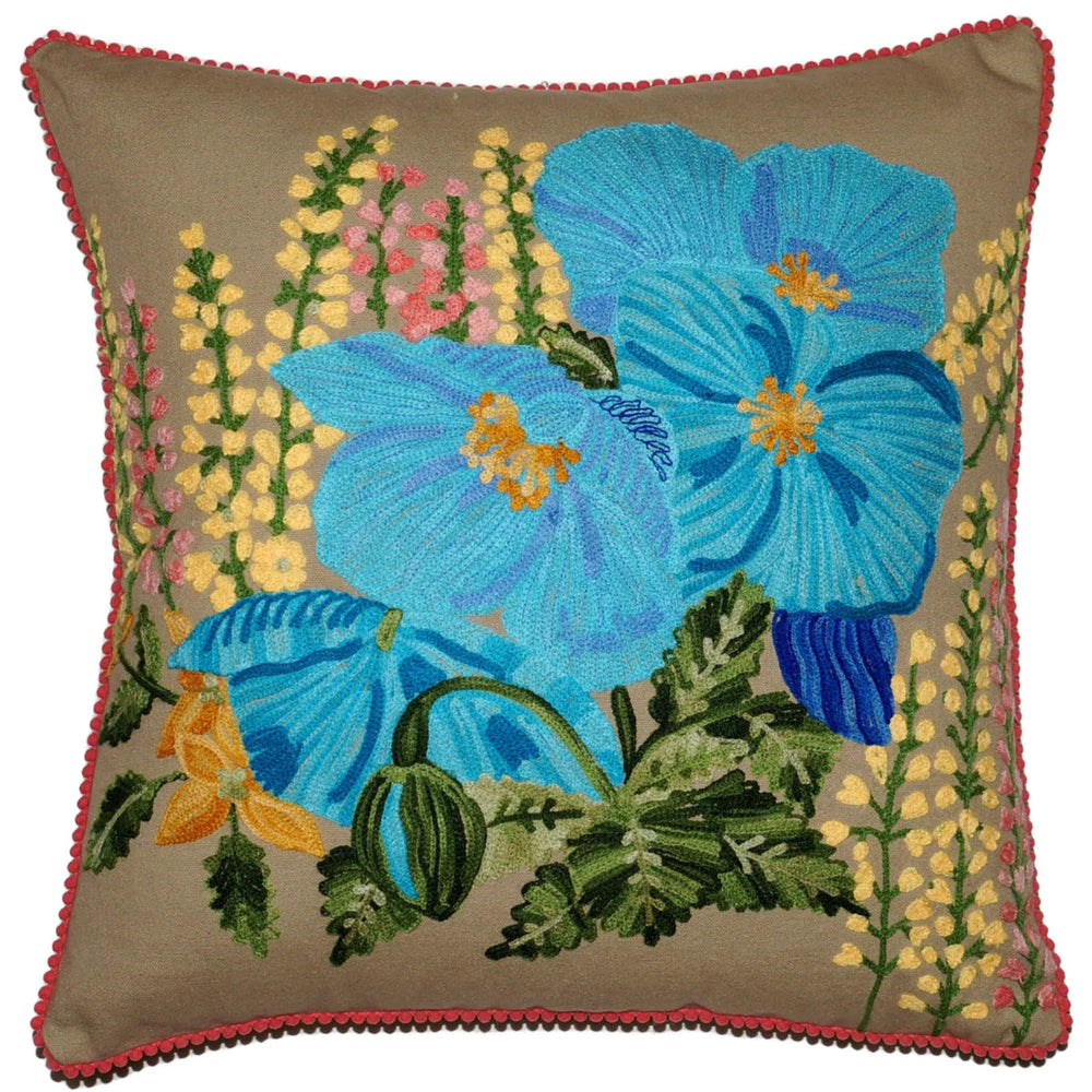 Blue Hibiscus Embroidered Ottoman