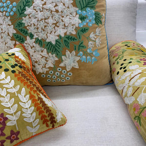 Hydrangeas on Caramel Velvet cushion