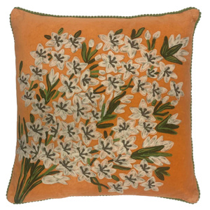 English Garden on Orange Velvet cushion