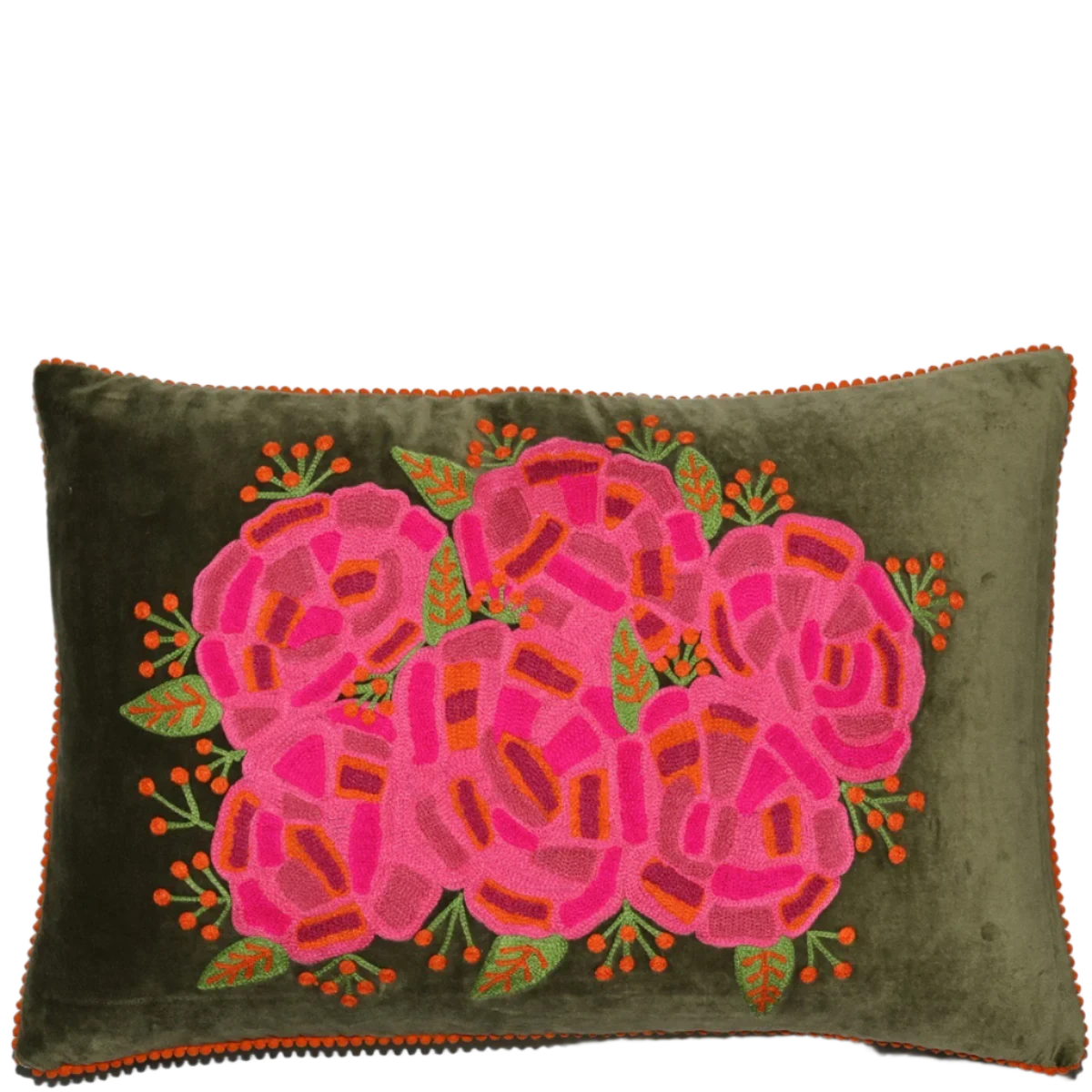 Rananculus on Green Velvet cushion
