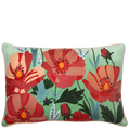 Poppies on Aqua Velvet embroidered cushion